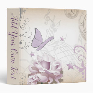 Classeur Lavande Vintage, Papillon, Musique, Horloges