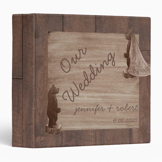 Classeur Le bois de grange soutient l'album de mariage (Devant/Côté)