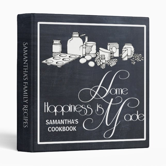 Classeur Le bonheur est fait maison Recette noir livre de c (Devant/Côté)
