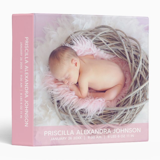 Classeur Le ęr rose | de SOUVENIR d'ALBUM d'année de bébé (Devant/Côté)