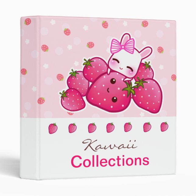 Classeur Le lapin mignon aime la fraise de kawaii (Devant/Côté)