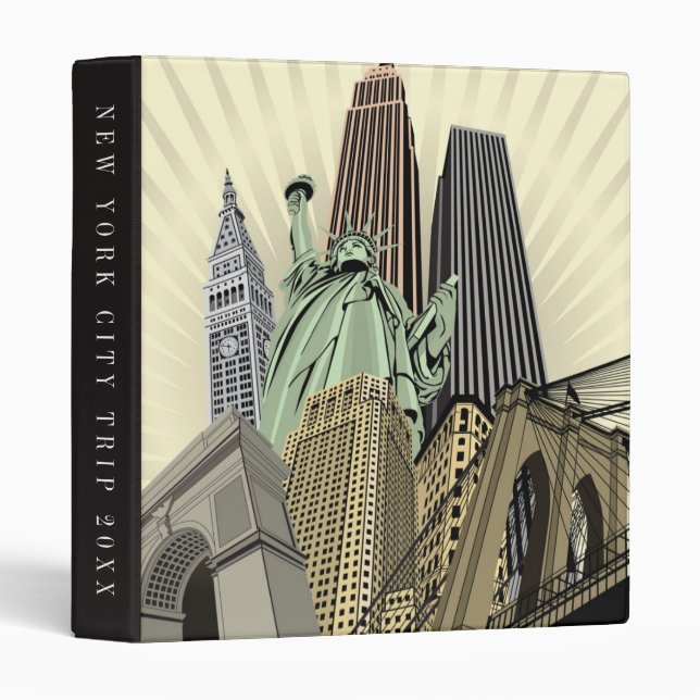 Classeur Le paysage urbain stylisé superbe NYC | ajoutent (Devant/Côté)