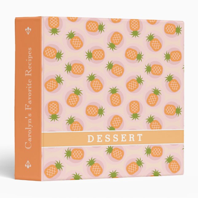 Classeur Le rétro ananas orange rose modèle le monogramme (Devant/Côté)