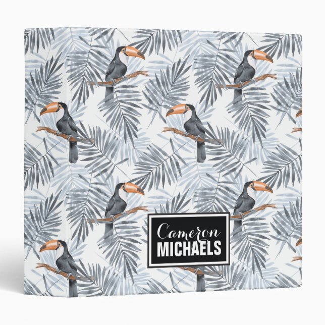 Classeur Le toucan gris | ajoutent votre nom (Devant/Côté)