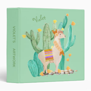 Classeur Le vert de menthe d'aquarelle de lama et de cactus