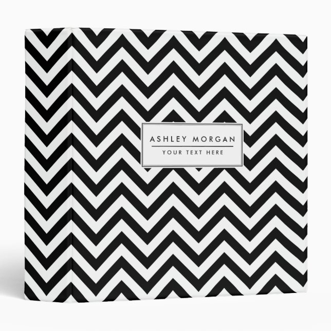 Classeur Le zigzag noir et blanc barre le motif de Chevron (Devant/Côté)