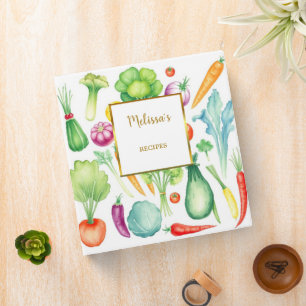 Classeur Légumes aquarelle moderne recettes or blanc