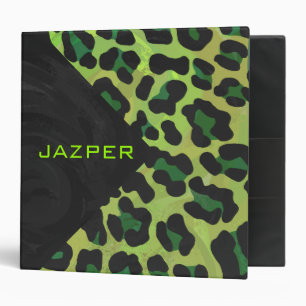 Classeur Léopard noir et vert avec Monogramme