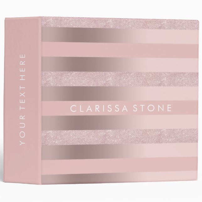 Classeur Les parties scintillantes roses élégantes d'or et (Devant/Côté)