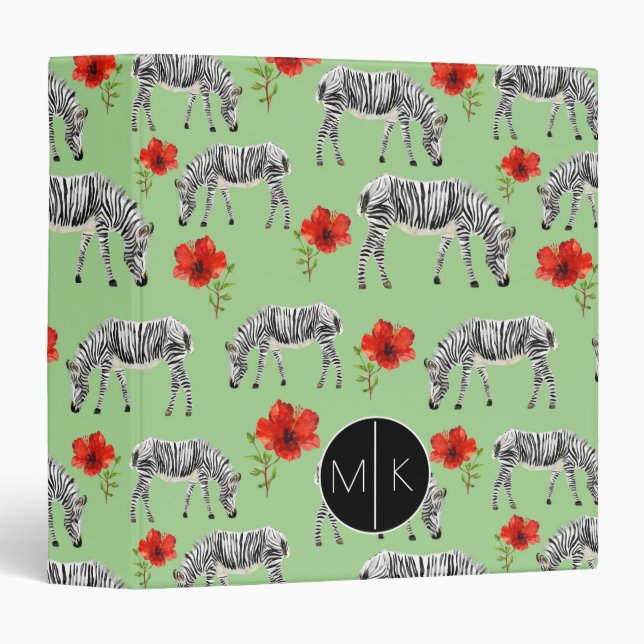 Classeur Les zèbres parmi des ketmies fleurit le monogramme (Devant/Côté)