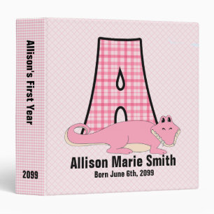 Classeur Lettre A pour bébé ou fille rose En vichy Alligato