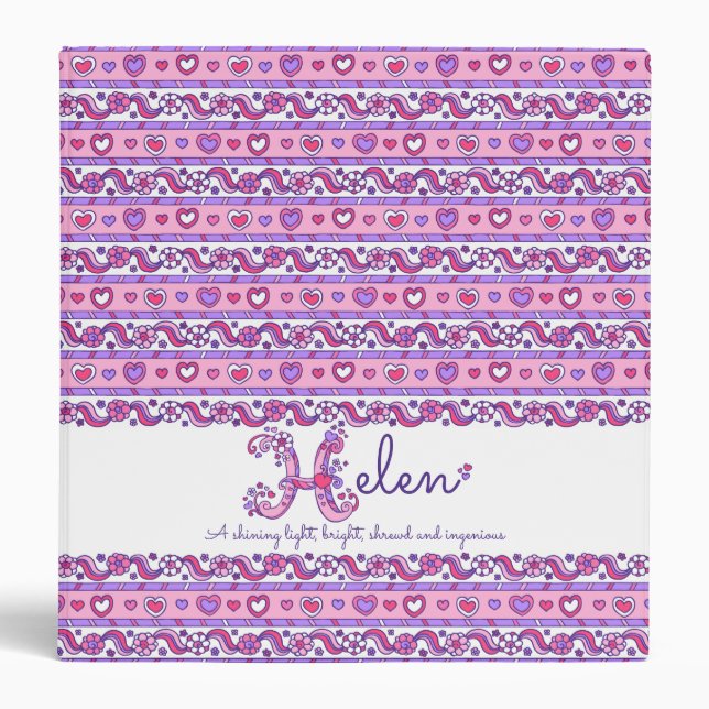 Classeur Lettre H Helen coeurs fleurs nom de doodle (Devant)