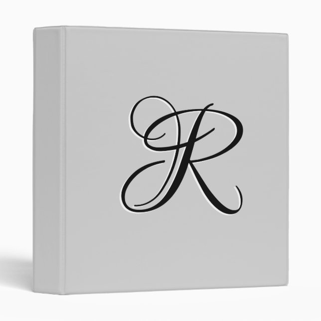 Classeur LETTRE INITIALE Calligraphie 3D Noire | Pastel Gre (Devant/Côté)