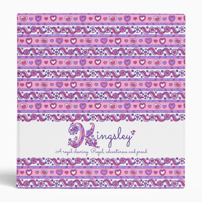 Classeur Lettre K Kingsley coeur fleurs nom de doodle (Devant)