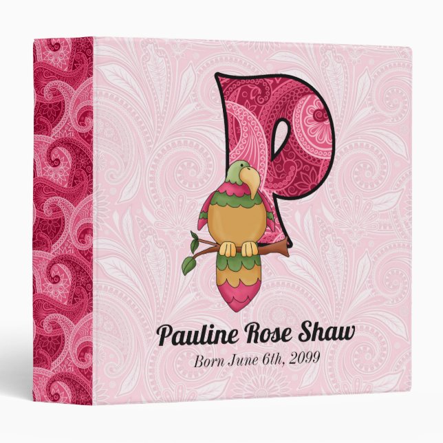 Classeur LETTRE MONOGRAPHIQUE PACTIQUE Pink P Bébé (Devant/Côté)