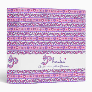 Classeur Lettre P Phoebe coeurs fleurs nom de doodle