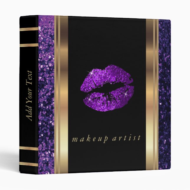 Classeur Lèvres à Parties scintillant violette et or métall (Devant/Côté)