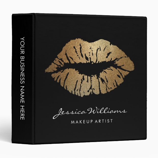 Classeur Lèvres chics de parties scintillantes d'or de (Devant/Côté)