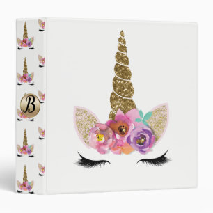 Classeur Licorne Florale Paillettes Dorées Glamour Personna