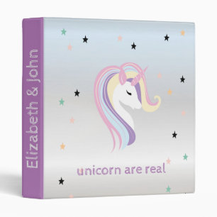 Classeur Licorne Magique Visage,Argent,Étoiles