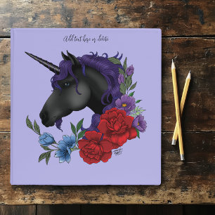 Classeur Licorne noire fleurs de jardin de minuit violet