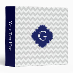 Classeur Light Gray White Chevron Navy Quatrefoil Monogram