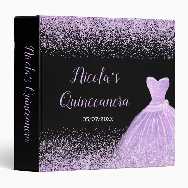 Classeur Light Purple Dress Faux Glitter Quinceanera Album (Devant/Côté)
