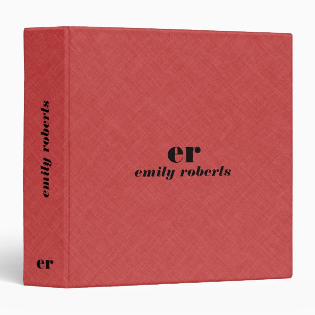 Classeur Ligne rouge minimaliste Monogramme (Devant/Côté)