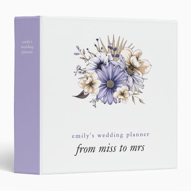 Classeur Lilac Florals Nom Mlle à Mme la Wedding planner (Devant/Côté)