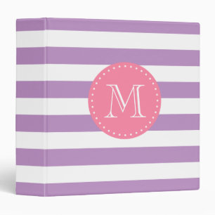 Classeur Lilac Purple and Pink Stripes Personnalisé Monogra