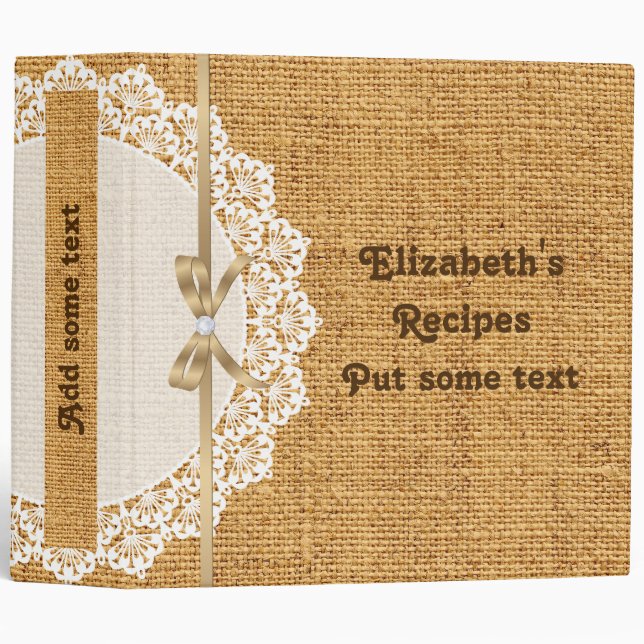 Classeur Lin blanc avec dentelle et recette de burlap orang (Devant/Côté)