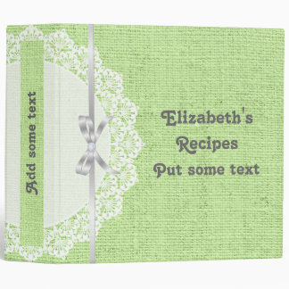 Classeur Lin blanc avec dentelle et recette de burlap vert