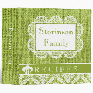 Classeur Lin blanc avec dentelle et recette de burlap vert