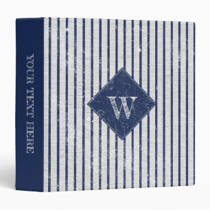 Classeur Lin gris rustique et rayures bleu marine Monogramm