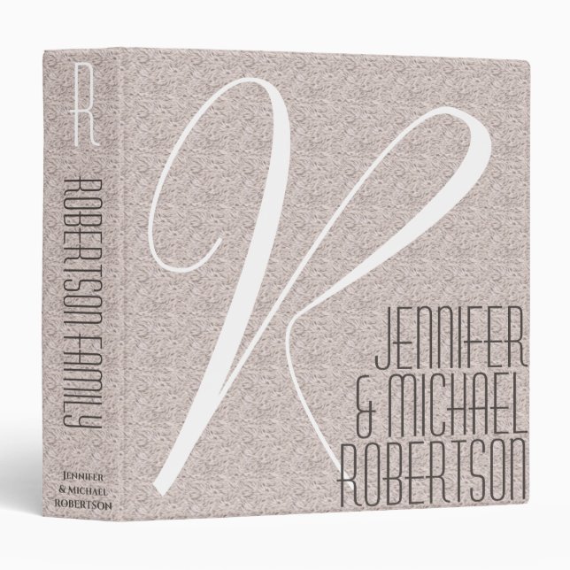 Classeur Lin Rustique Personnalisé Monogramme Blanc 3 Bac à (Devant/Côté)