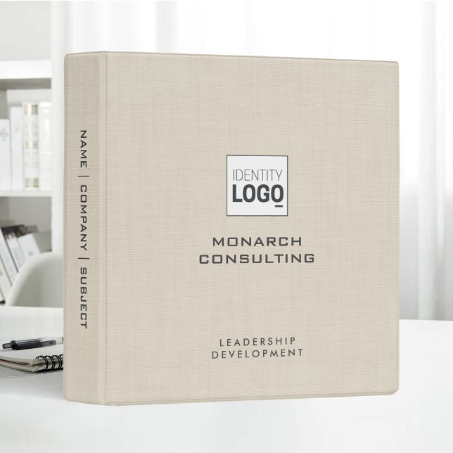 Classeur Linge Beige Creme Texture Simple Logo Personnalisé (Créateur téléchargé)