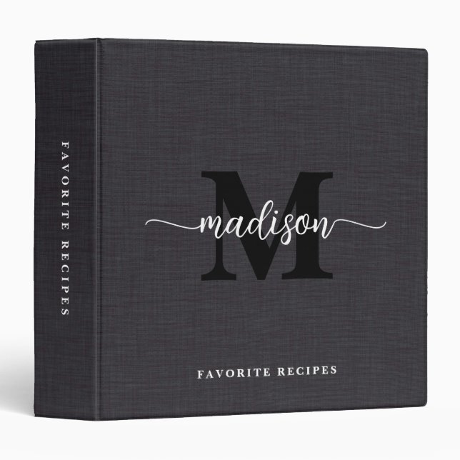 Classeur Linge beige noir Texture or Script Nom Recette (Devant/Côté)