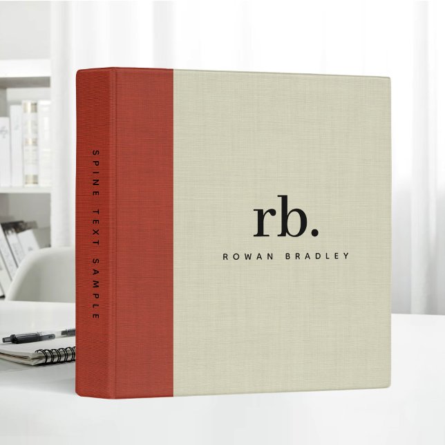 Classeur Linge Beige Texture blanche Simple Élégant Monogra (Créateur téléchargé)