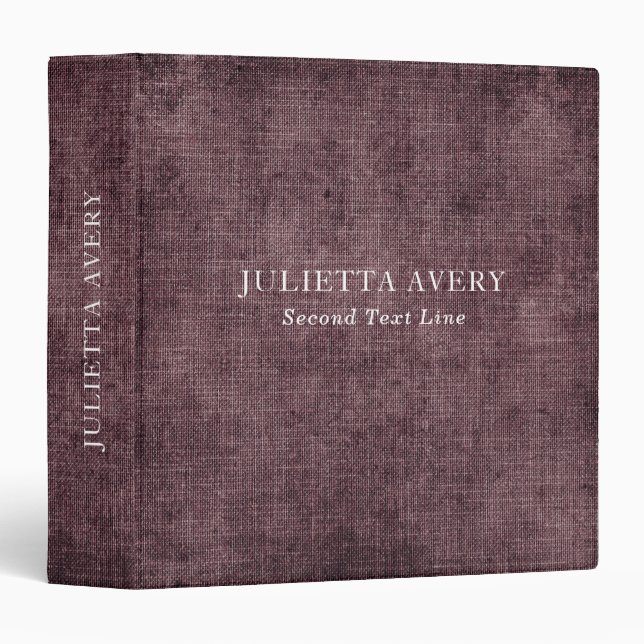 Classeur Linge de vin violet rustique Texture Élégante (Devant/Côté)