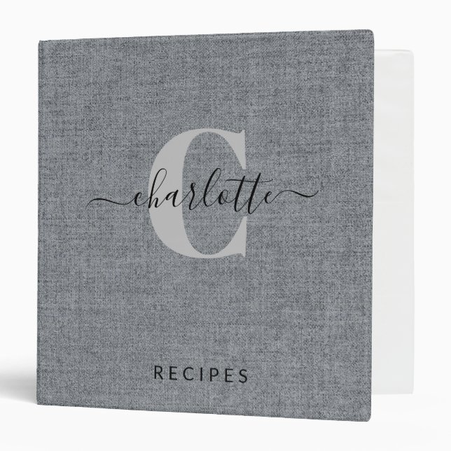 Classeur Linge gris Look Marbre Custom Monogrammed Recette (Devant/Intérieur)