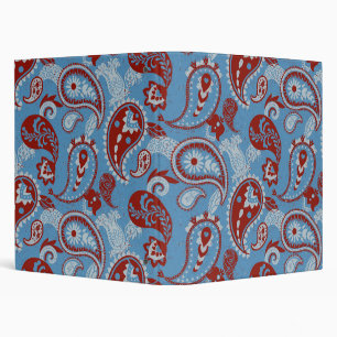 Classeur Linocut traditionnel Paisley Rouge Bleu Blanc