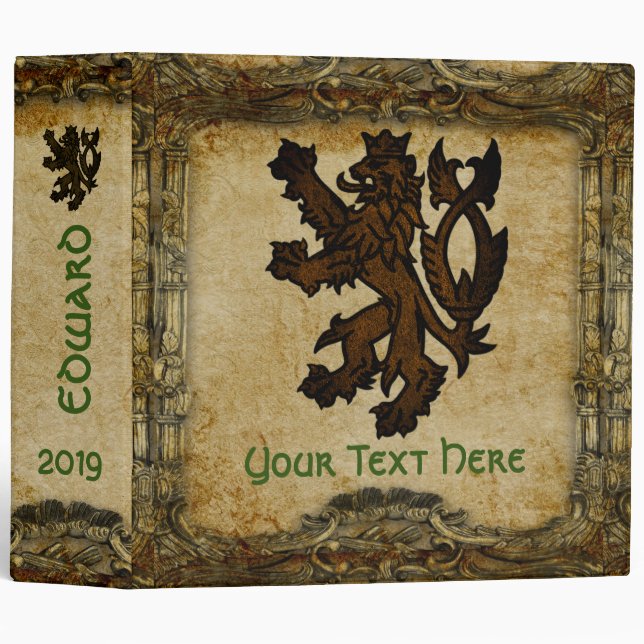 Classeur Lion rampant héraldique personnalisé (Devant/Côté)