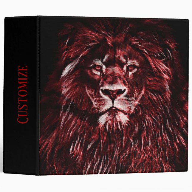 Classeur Lion rouge majestueux personnalisé (Devant/Côté)