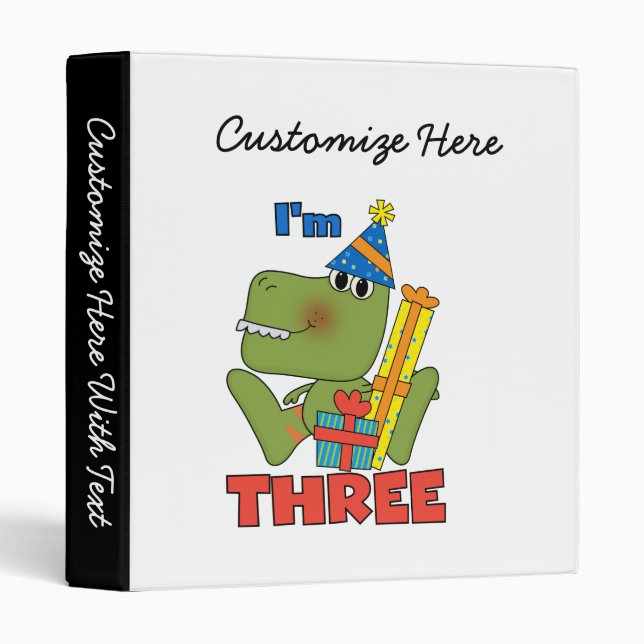 Classeur Little Dino 3ème Anniversaire Tshirts et cadeaux (Devant/Côté)