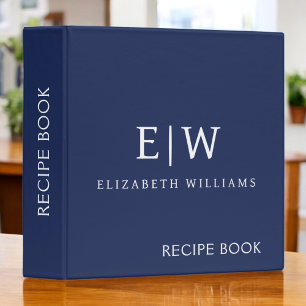 Classeur Livre de Cookbook Marine Blue White Script Monogra