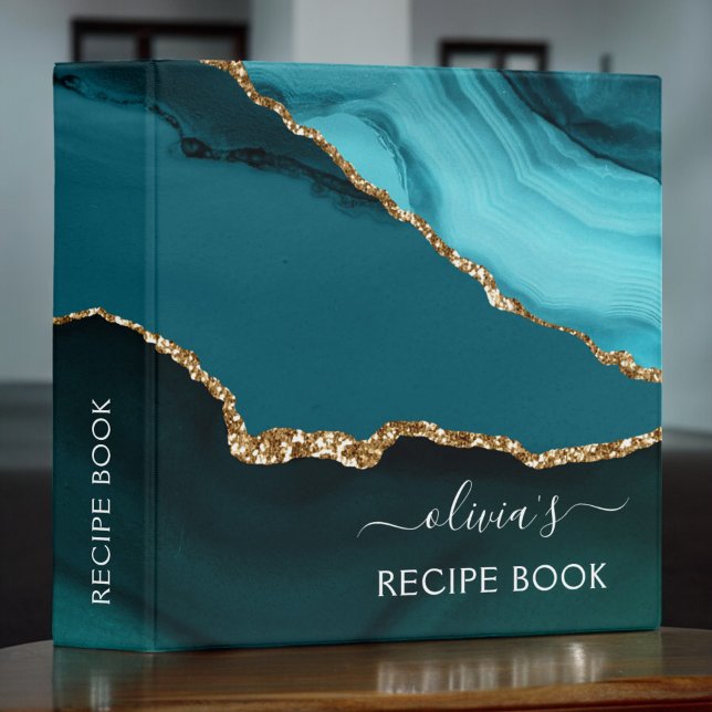Classeur Livre de Cookbook Turquoise Aqua Blue Agate Geode  (Créateur téléchargé)