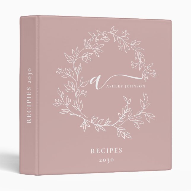 Classeur Livre de cuisine Blush Dusty Pink Script Monogramm (Devant/Côté)