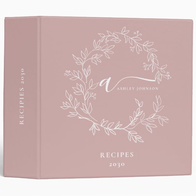 Classeur Livre de cuisine Blush Dusty Pink Script Monogramm (Devant/Côté)
