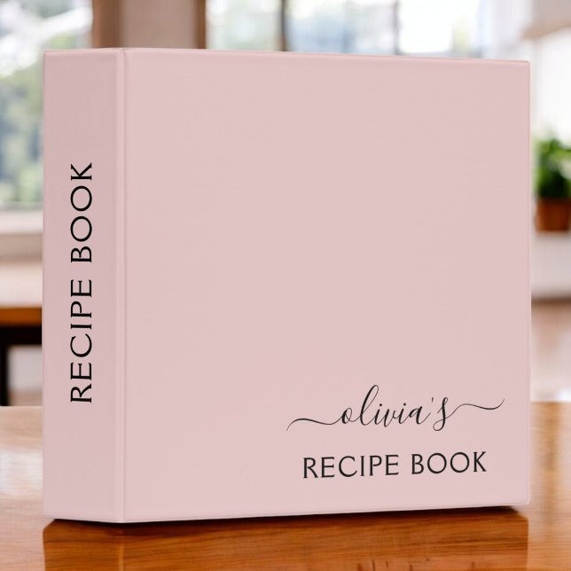 Classeur Livre de cuisine Blush Dusty Pink Script Monogramm (Créateur téléchargé)