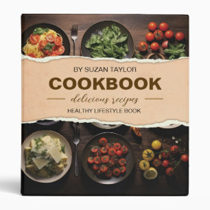 Classeur Livre de cuisine en bois rustique et nourriture sa